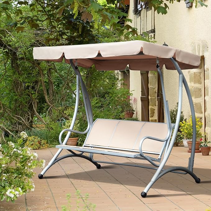 Outsunny 3-Seat Outdoor Porch Swing Chair, Patio Swing Glider - Image 2