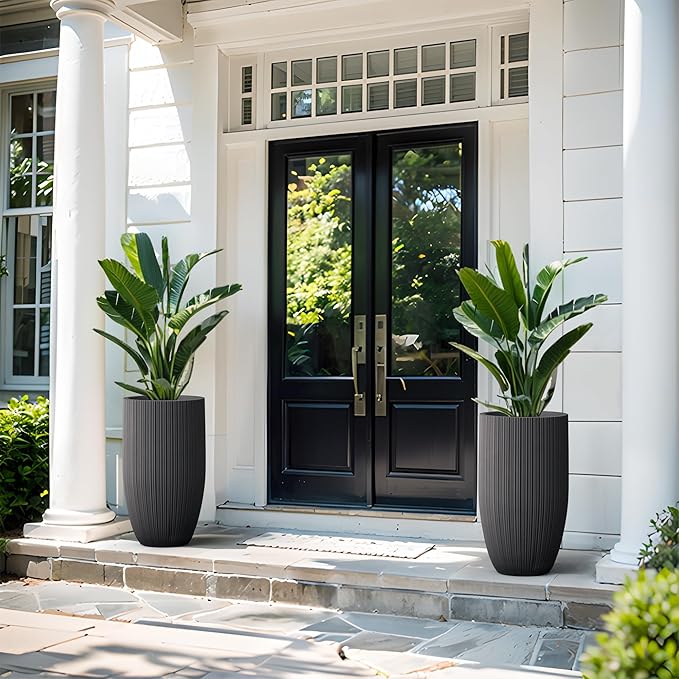 Kante 24 Inch Tall Round Concrete Planter, Large Indoor Outdoor Plant Pots - Image 4