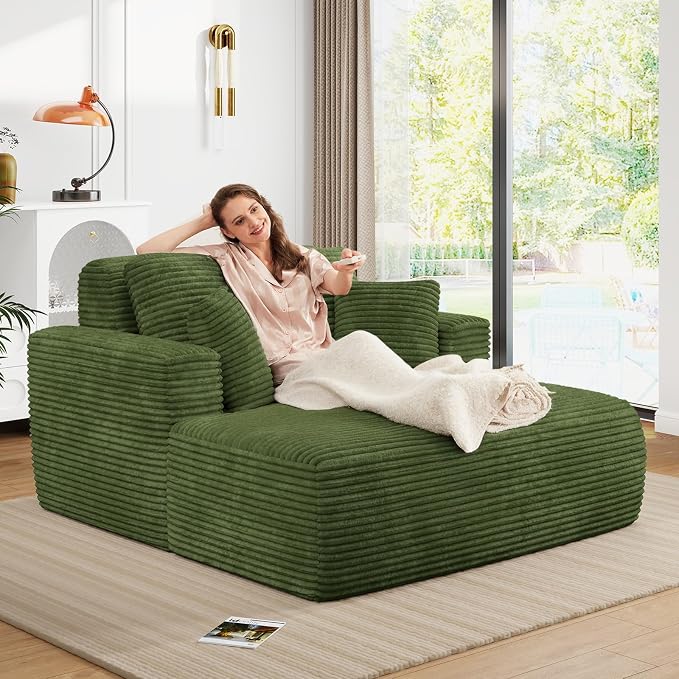 56" Oversized Chaise Lounge Chair Indoor, Plush Corduroy Sleeper Sofa Couch Bed - Image 5