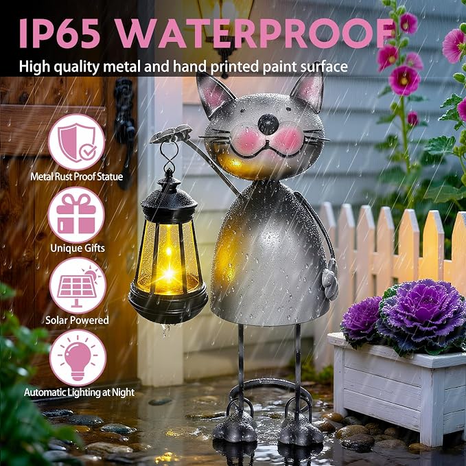 Garden Decor Cat Solar Statues, Unique Garden Statues Cat - Image 5