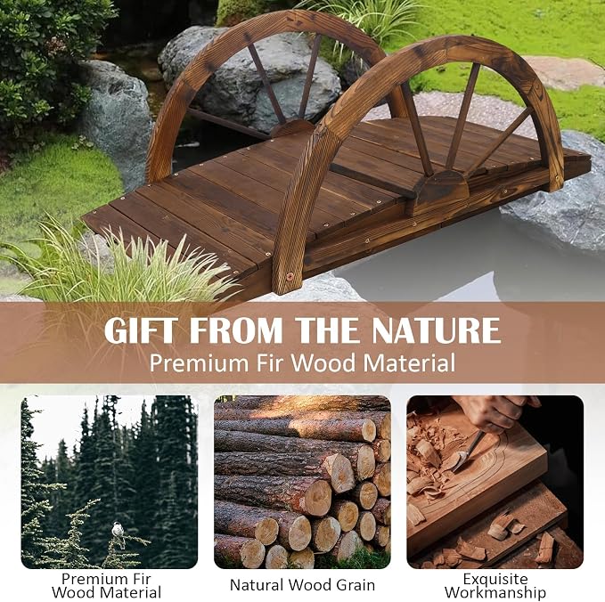 5 FT & 3.3 FT Wooden Garden Bridge, Stained Wood Arc Footbridge - Image 5