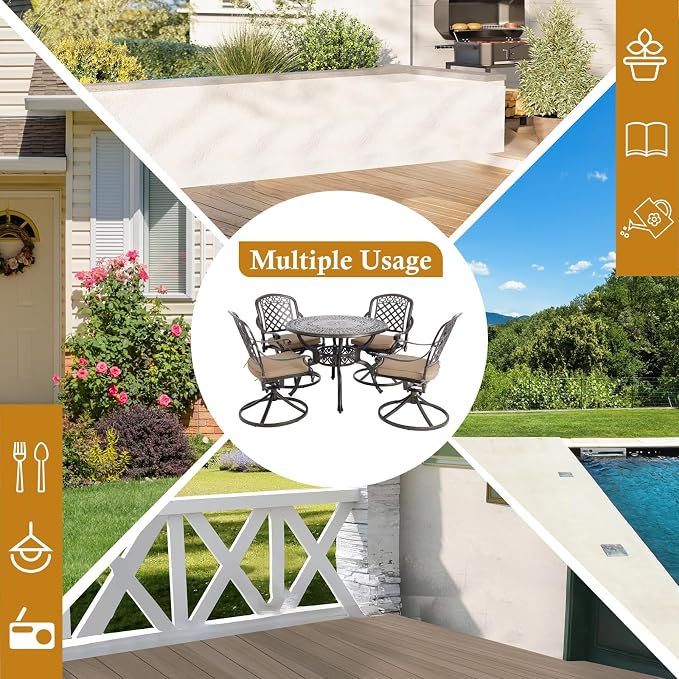5-Piece Cast Aluminum Outdoor Patio Dining Set, All Weather Cast Aluminum - Image 5