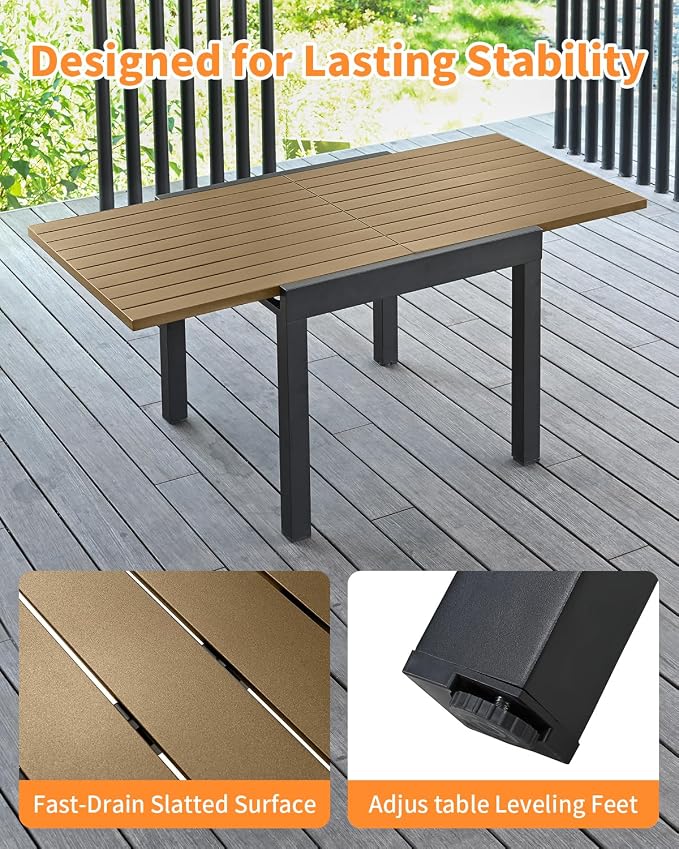 5 Pieces Expandable Patio Dining Set, Never-Rust Aluminum Outdoor Dining Table - Image 9
