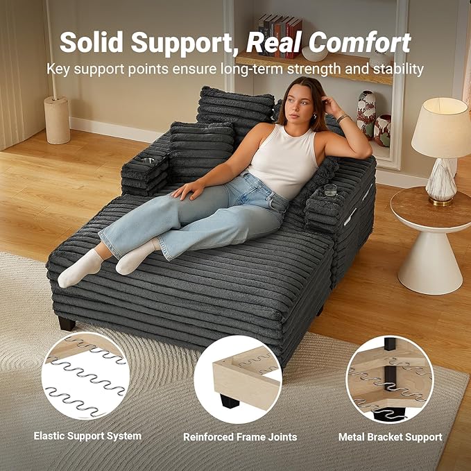 64" Chaise Lounge Chair Indoor, Oversized Sleeper Chair - Image 5