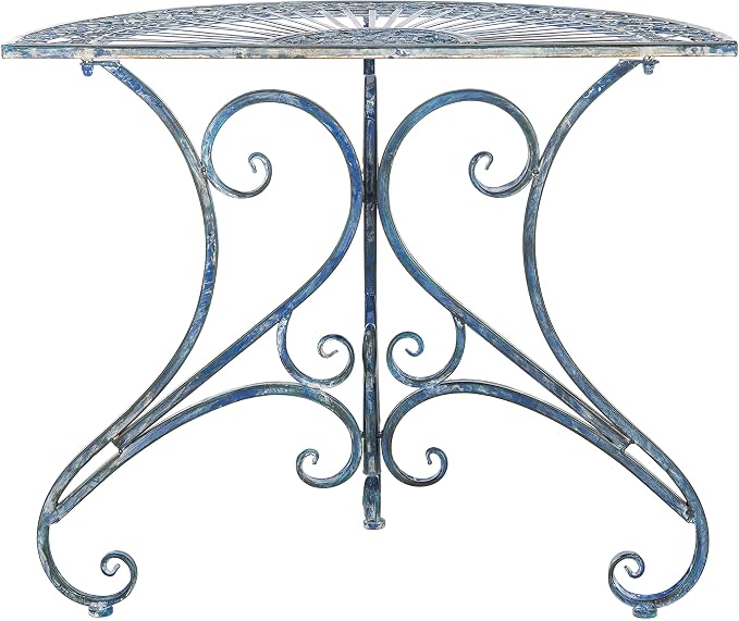 Safavieh Outdoor Collection Annalise Victorian Antique Blue Accent Table - Image 4