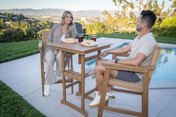 Poly Lumber Outdoor Bar Set, Durable HIPS Material, PE Rattan Back and Seat - Image 2