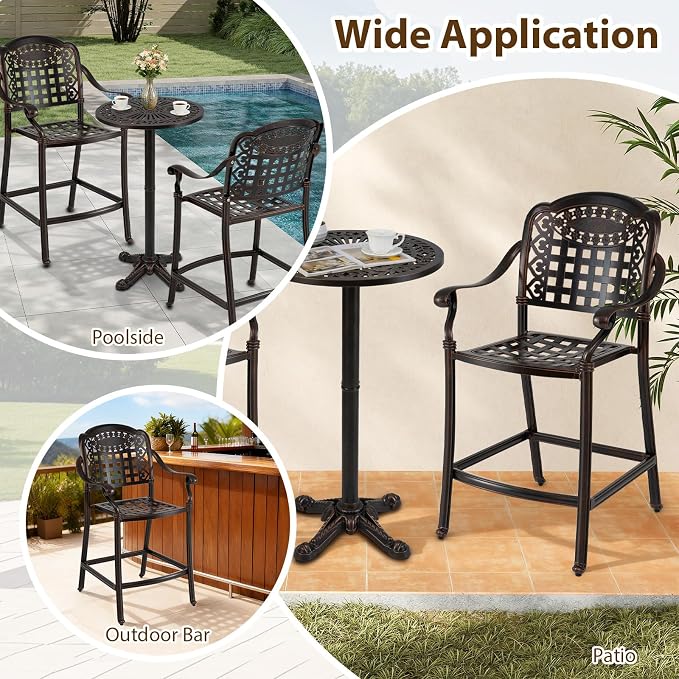 Giantex Outdoor Bar Stools Set of 4 Cast Aluminum, 25.5'' Counter Height Bar - Image 9