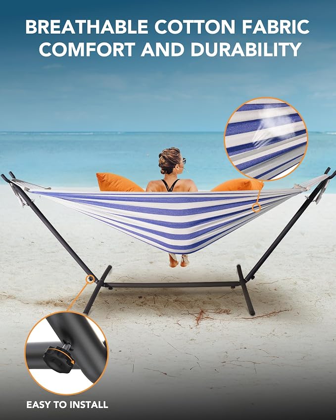 Double Hammock with Heavy-Duty Steel Stand, Easy Assembly, 600lbs Weight - Image 5