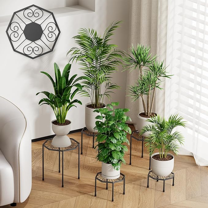 5-Pack Metal Plant Stands for Outdoor Indoor, Anti-Rust Iron Flower Pot Stand by NBPUJ