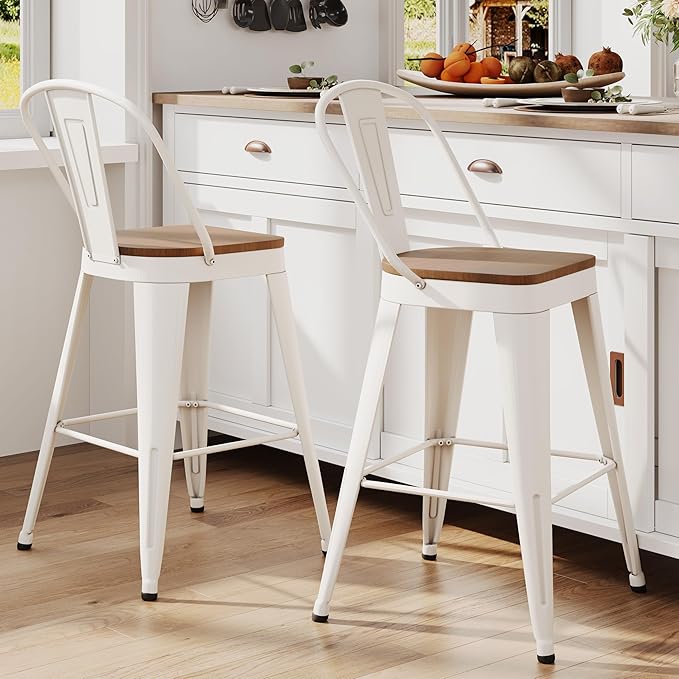 ALISH 26 Inch Industrial Bar Stools Set of 2, High Back Metal Barstools by ALISH