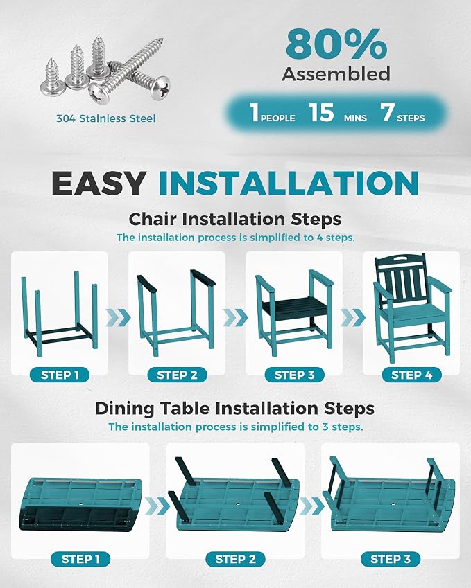 Ciokea HDPE Outdoor Dining Set, 5-Piece Patio Table and Chairs Set - Image 6