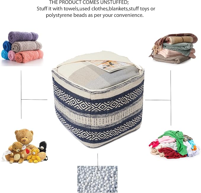 REDEARTH · UNSTUFFED Pouf Ottoman Cover Textured Cube Bean Bag Poof Pouffe - Image 4