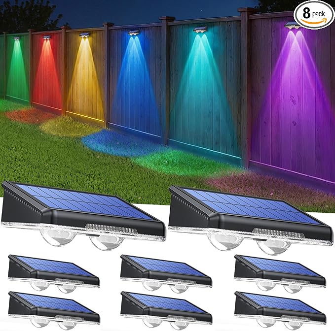 TECKNET Solar Fence Lights Outdoor 8 Pack, Warm White & 6 Colors & RGB by Tecknet