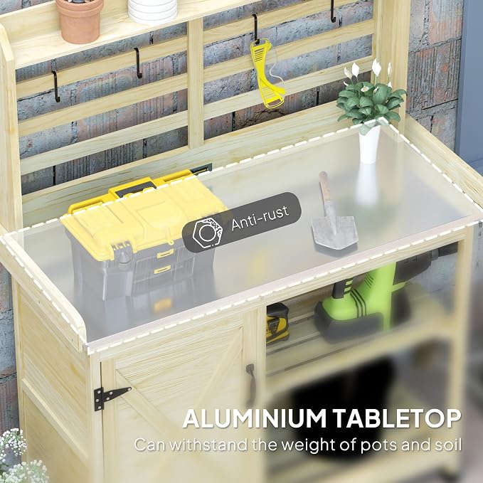 Outsunny Outdoor Wooden Potting Bench Table, Garden Workstation - Image 3