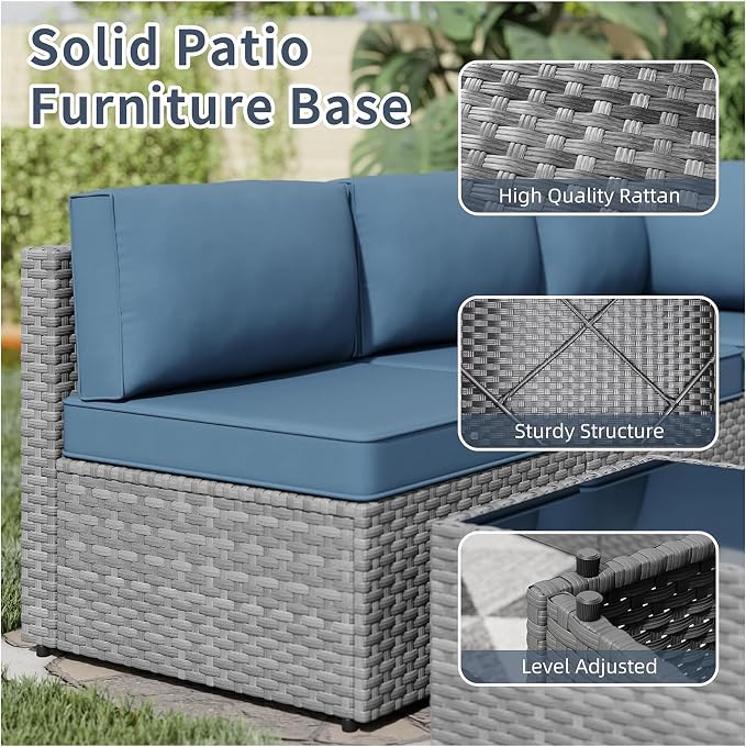 SUNLEI 5pcs Patio Furniture Sets Conversation Set, Low Back All-Weather Rattan - Image 5