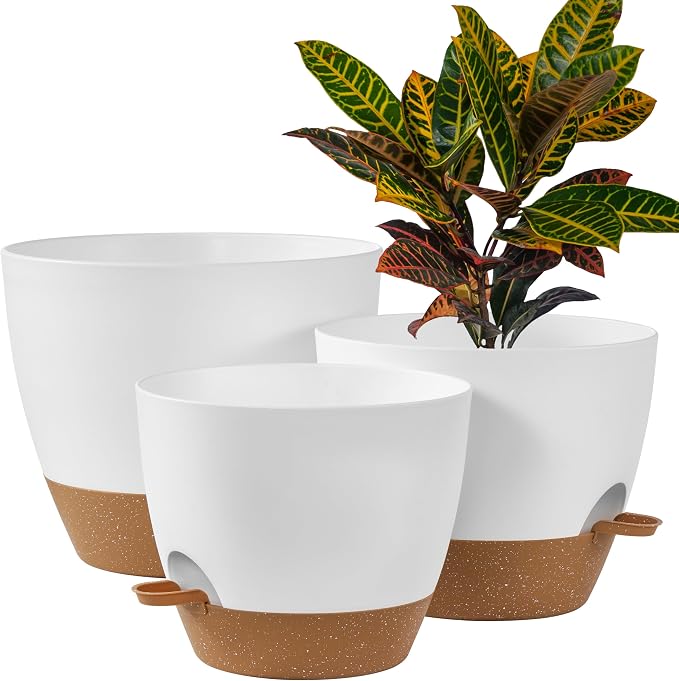 FaithLand 3-Pack Large Planter Pots, 12 10 9 Inch Self Watering Flower Pots by FaithLand