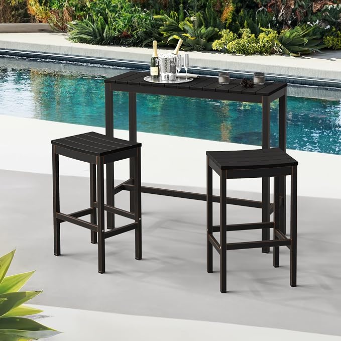 Outdoor Bar Stools Set of 2, 26 Inch Black HDPS Top and Bronze Leg Patio - Image 2