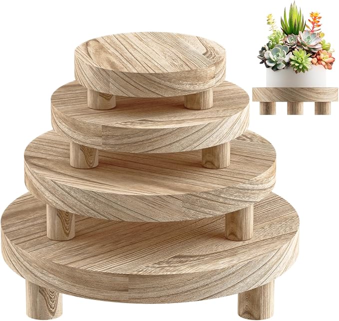 Wood Plant Stand Indoor Outdoor, 12/10/8/6" Round Wood Riser by Letyourd%C3%A9cormoreglamorous