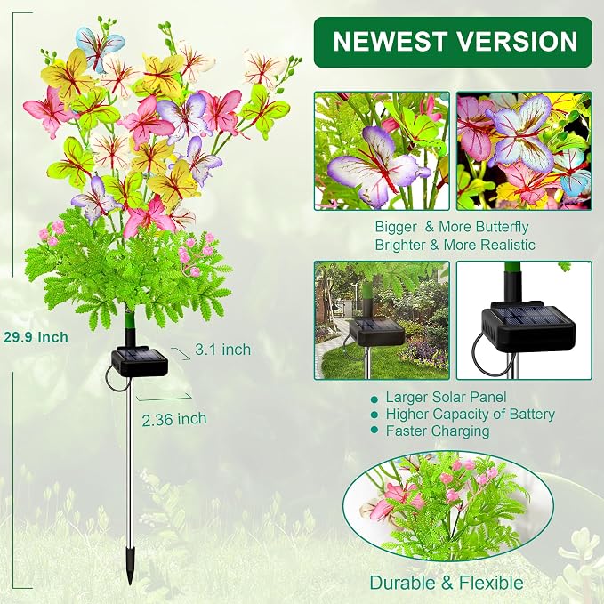Solar Garden Lights Outdoor Waterproof, 4 Packs Solar Swaying Butterfly Lights - Image 4