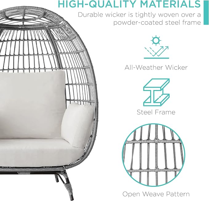 Best Choice Products Wicker Egg Chair, Oversized Indoor Outdoor Lounger - Image 5