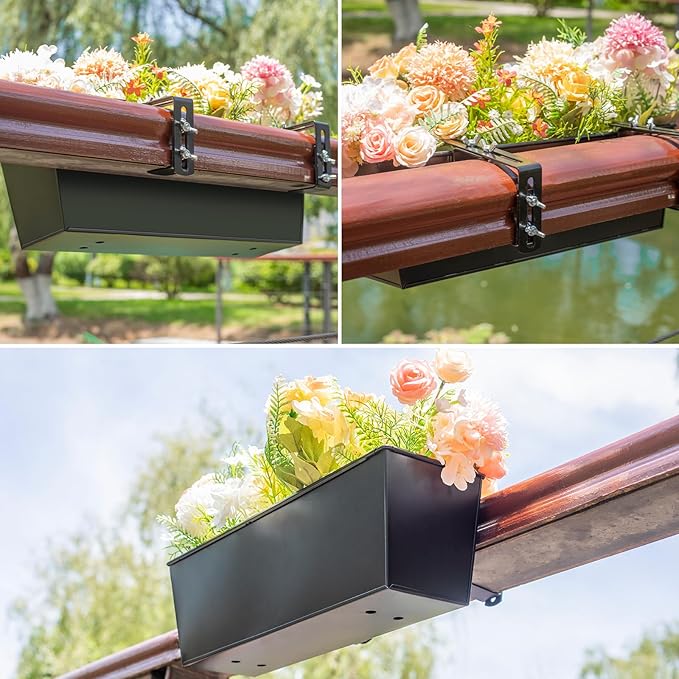 Railing Planter for Outdoor Plants 16 Inch Metal Rectangular Window Boxes - Image 3