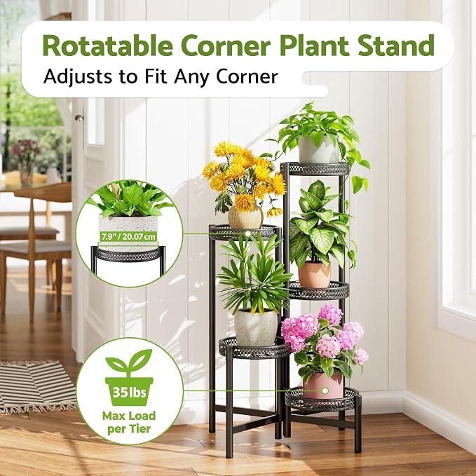 Plant Stand Indoor Outdoor, 5 Tier Corner Metal Flower Display Holder Shelf - Image 2