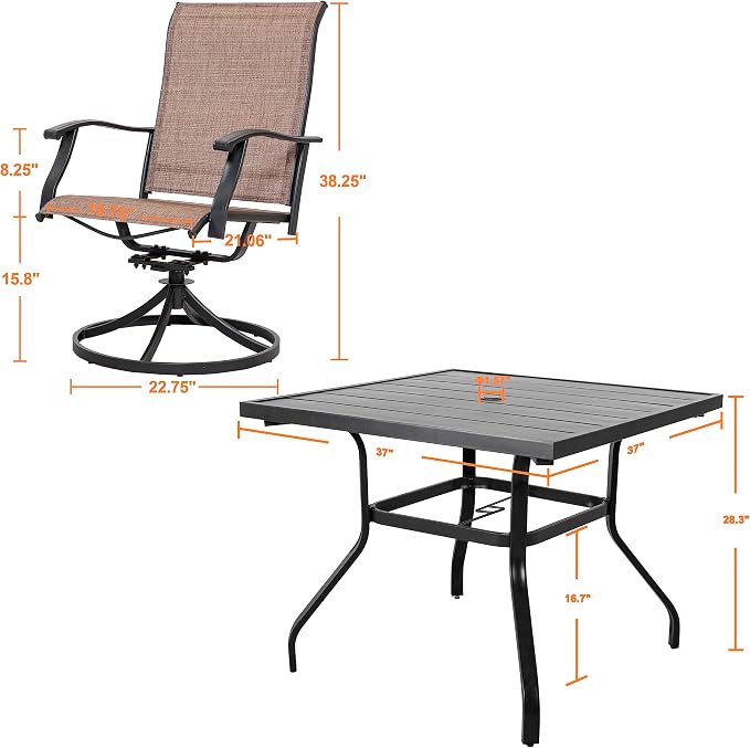 NUU GARDEN Outdoor Patio Dining Set, 4 Swivel Textilene Dining Chairs and 37" - Image 5