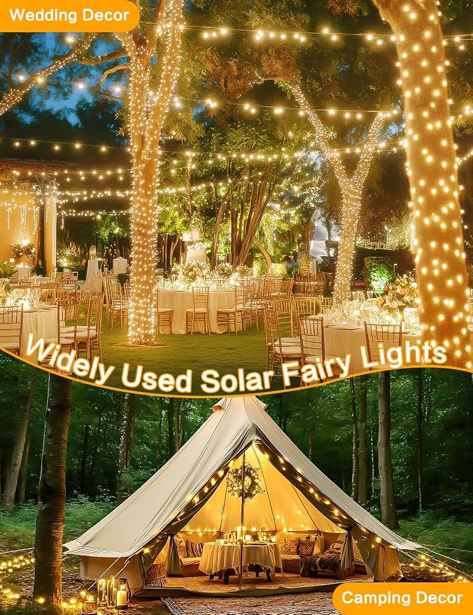 2Pack Solar String Lights Outdoor, 80FT 200LED Solar Fairy Lights, Waterproof - Image 2