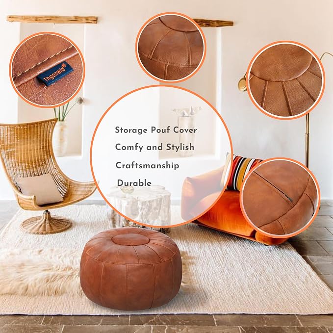 Thgonwid Unstuffed Moroccan Storage Pouf Foot Stool Ottoman Seat Handmade Faux - Image 5