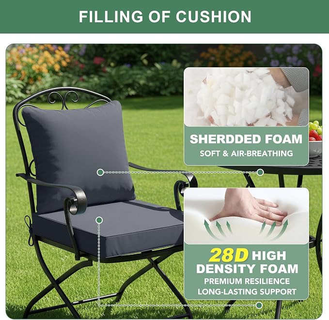Patio Chair Cushions, Water Resistant Backrest Pillow and Seat Cushion Set - Image 4