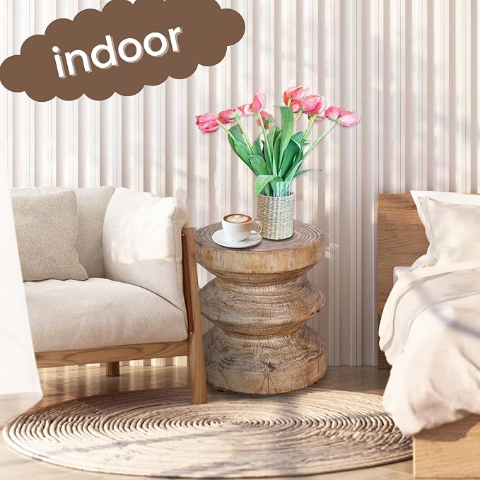 Afterglow Terrafab Material Outdoor Round Side Table, Natural Decorative Garden - Image 4