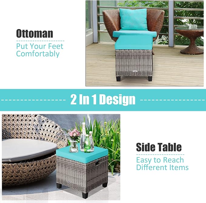 LDAILY Moccha 2 Pieces Patio Outdoor Ottoman, All Weather Rattan Patio Ottoman - Image 4