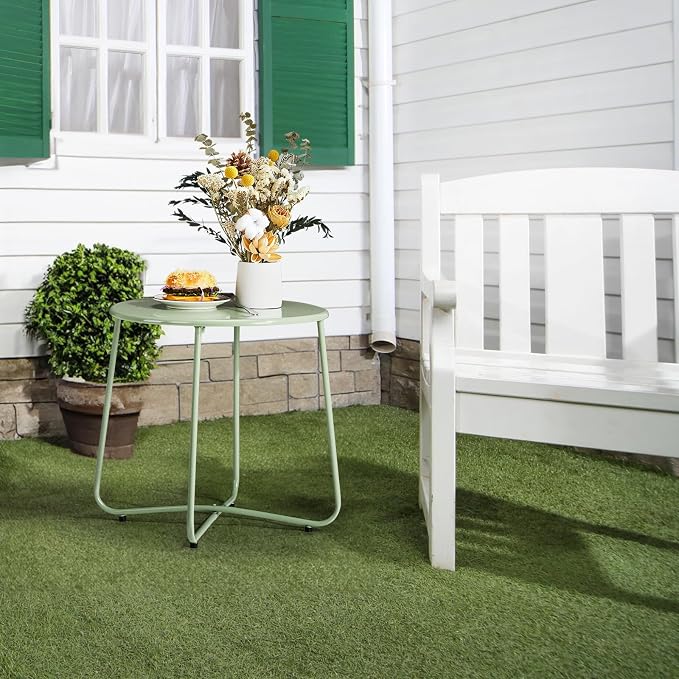 Outvita Indoor and Outdoor Side Table, Small Patio Side Table, Metal Round - Image 8