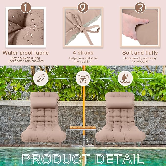 Tudomro 1 Pcs Light Camel 66'' Outdoor Chaise Lounge Cushion Waterproof Patio - Image 5