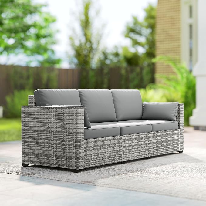 Outsunny Patio Couch PE Wicker Deep Seating Outdoor Sofa - Image 9