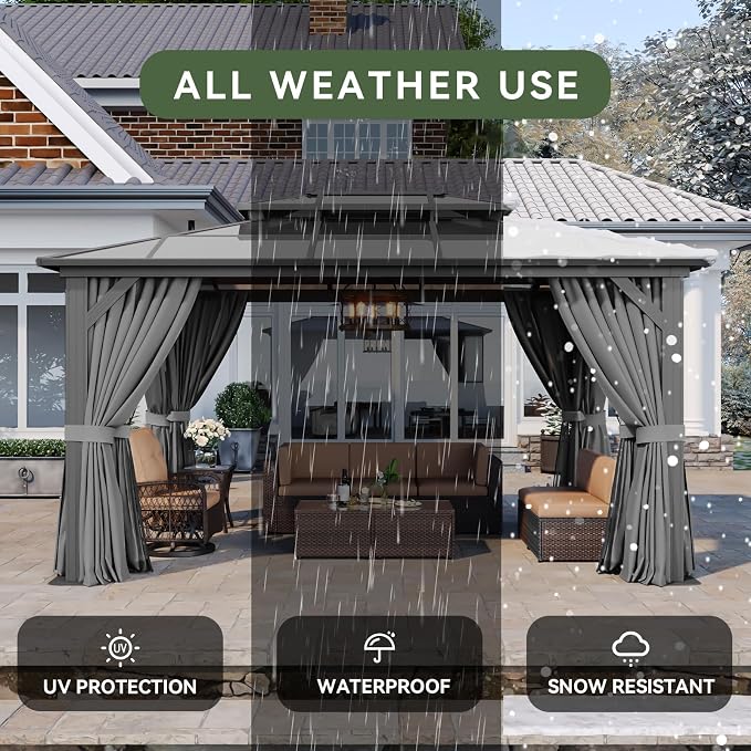 Aoxun 10'x14' Hardtop Gazebo, Aluminum Frame Permanent Pavilion - Image 5