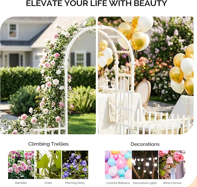 VINGLI Garden Arbor, PVC Garden Arch Trellis - Image 3