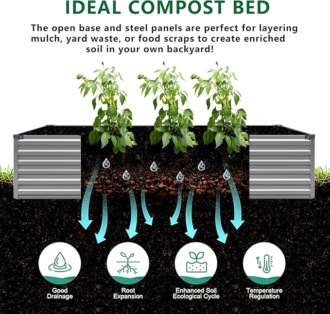 12x2x1.5FT Galvanized Raised Garden Bed, Vegetable Boxes-Rectangle Metal Flower - Image 3