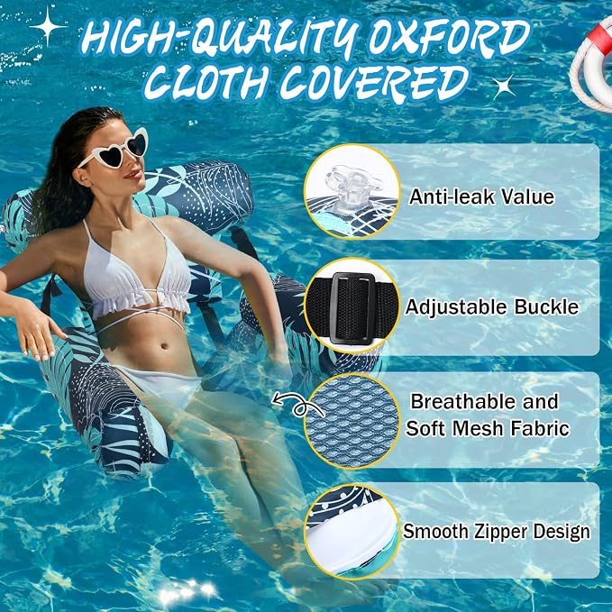 2 Pack Inflatable Pool Float for Adult Adjustable Hammock Float Chair Fabric - Image 3