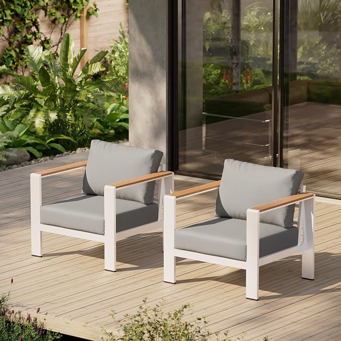 Aluminum Outdoor Patio Furniture Armchair, All-Weather Outdoor Patio Sofa by Oasbira