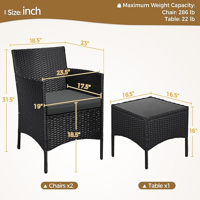 Yaheetech 3 Pieces Patio Porch Furniture Set, Outdoor PE Rattan Wicker - Image 4