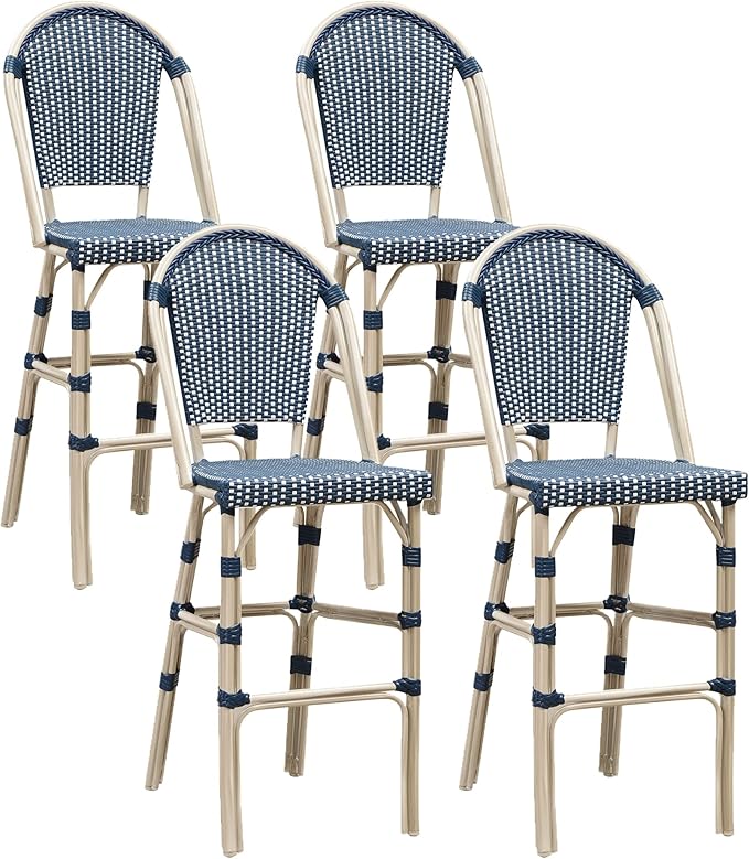 PURPLE LEAF French Bar Stool Set of 4 White Print Finish Patio Bar Stools by PURPLELEAF
