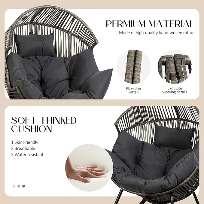 JAMFLY Egg Chair Rocking Chairs, Wicker Patio Chair Oversized Lounger Chair - Image 3