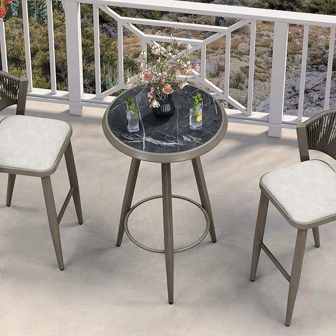 PURPLE LEAF Outdoor Round Bar Table Patio Height Pub Bistro Table Kitchen Bar by PURPLELEAF
