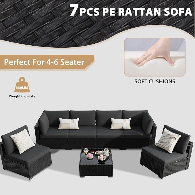 KIGOTY Patio Furniture Set, 7 Pieces Modular Outdoor Sectional Sofa, PE Rattan - Image 5