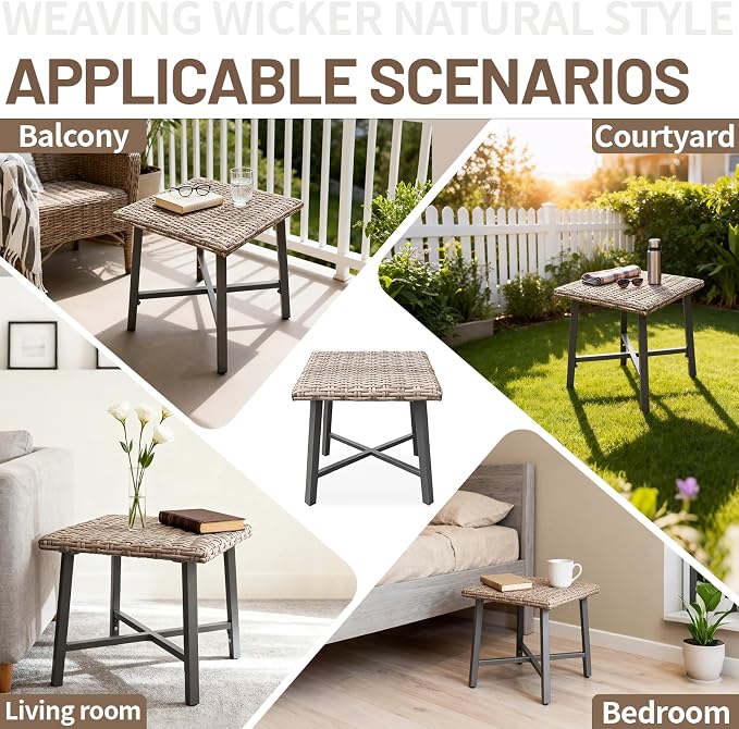 Outdoor Wicker Side Table Small Square Patio Rattan Coffee Table Adopt Sturdy - Image 6