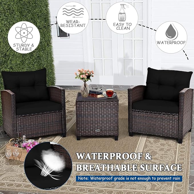 Tangkula 3 Pieces Patio Furniture Set, PE Rattan Wicker 3 Pcs Outdoor Sofa Set - Image 9