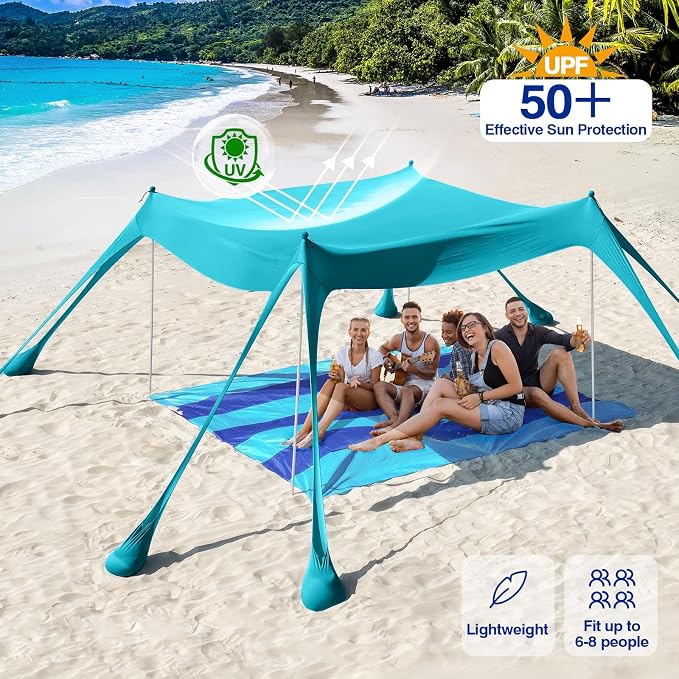 Rhino Valley Beach Tent Shade Canopy UPF50+ Protection, 8 Sandbags, 4 Stability - Image 3