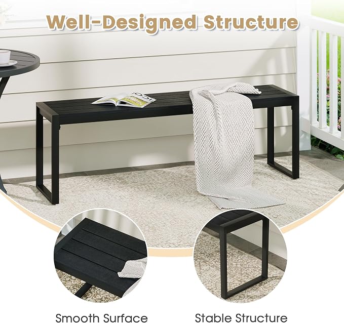VICLLAX 3-Person Outdoor Bench 53" Long Garden Bench Metal Frame Backless Porch - Image 3