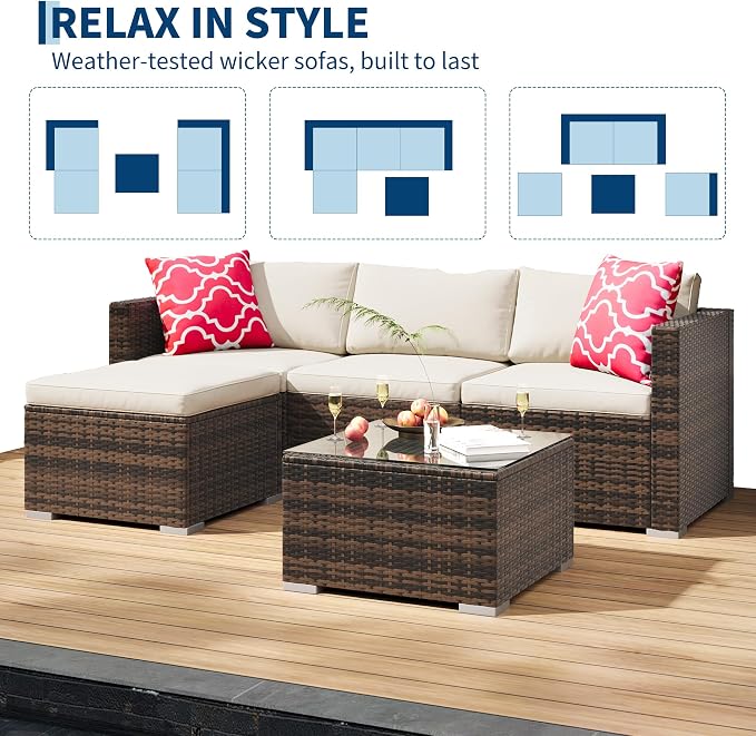 GAOMON 5-Piece All-Weather Patio Furniture Set, Convertible Outdoor Sectional - Image 7